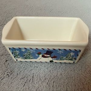 Cute Snowman Loaf Pan Nantucket 4 1/2 x 2 1/2 x 2 Ceramic Ovenware